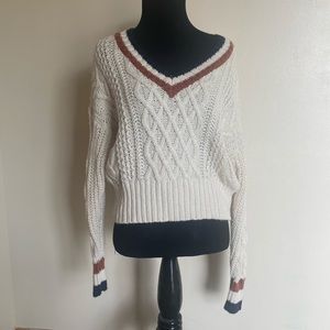 white varsity striped sweater